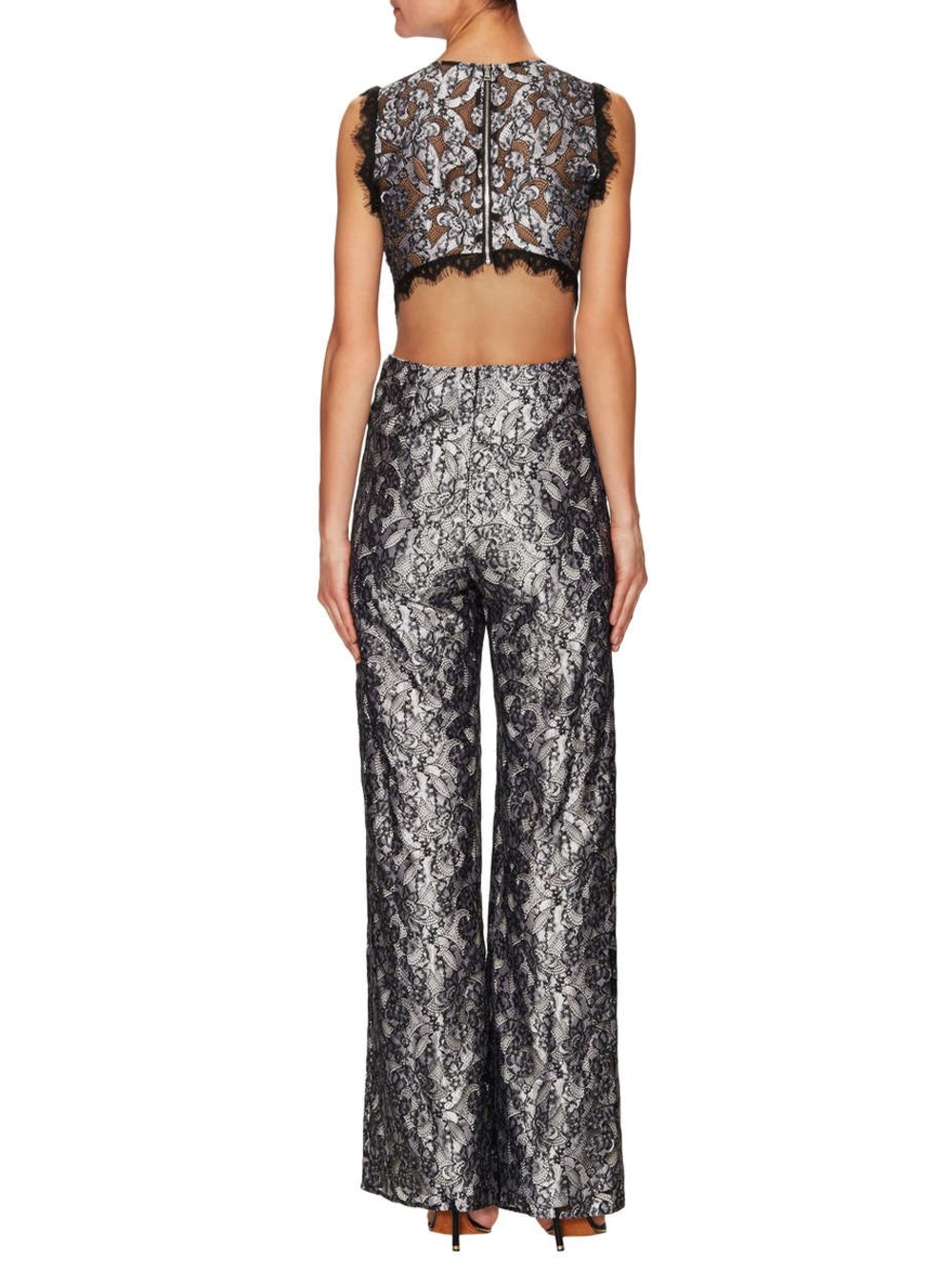Alexis Black Lace Wide-Leg Jumpsuit with Silver Base